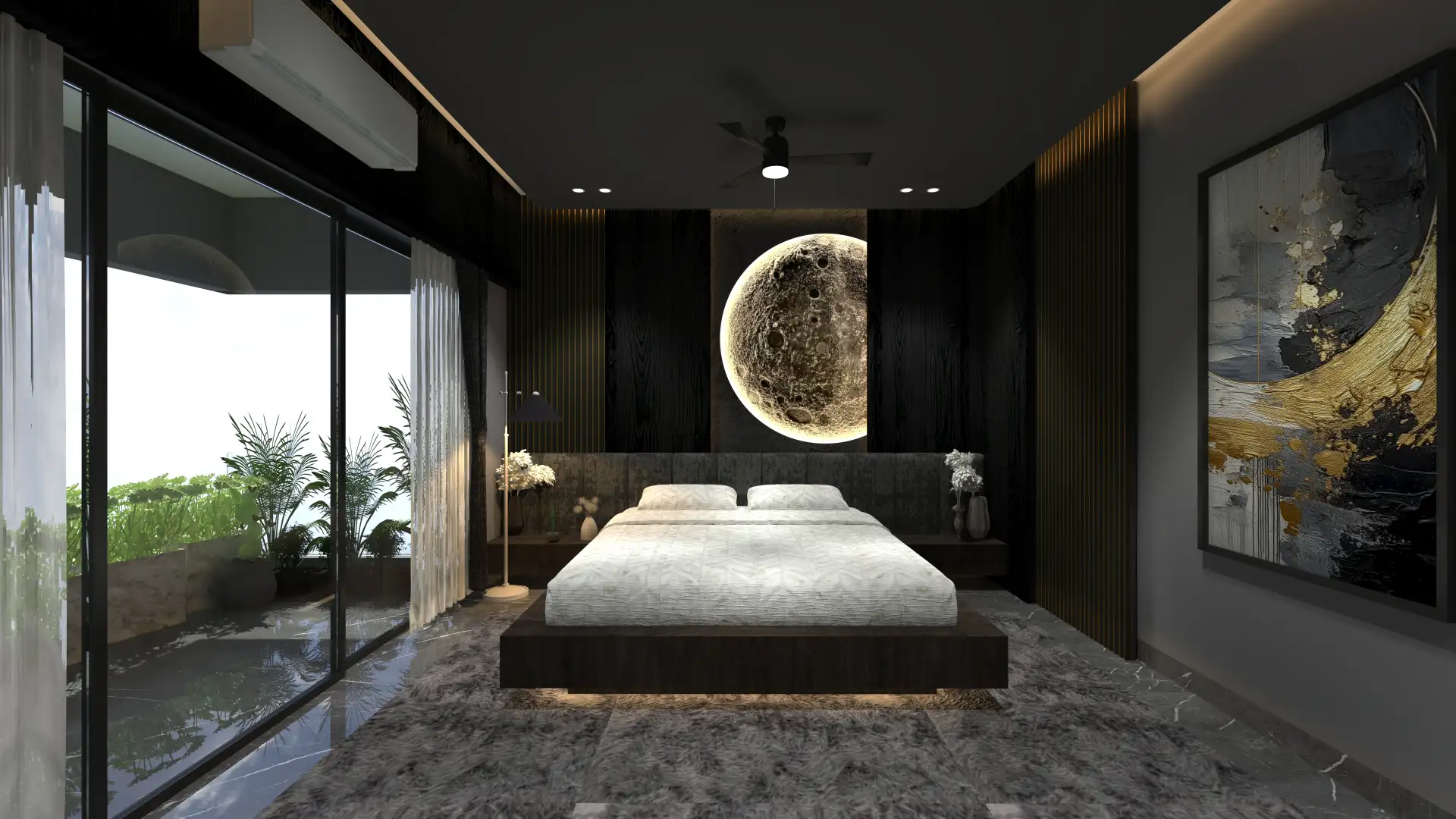 Luxury Bedroom with Moonlit Decor