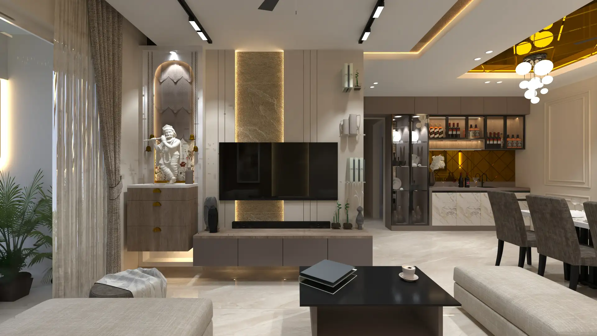 Modern Living Room with Bar Setup